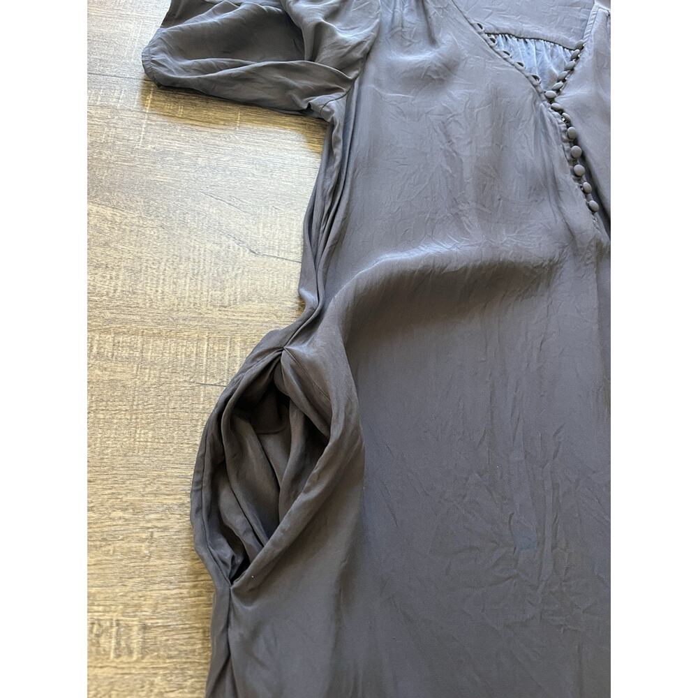 Go By Go Silk Washable Silk Maxi Dress Fabric Buttons Pockets Navy Blue, Size S - Picture 5 of 12